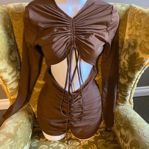 Fashion Nova Brown Ruched Mini Dress